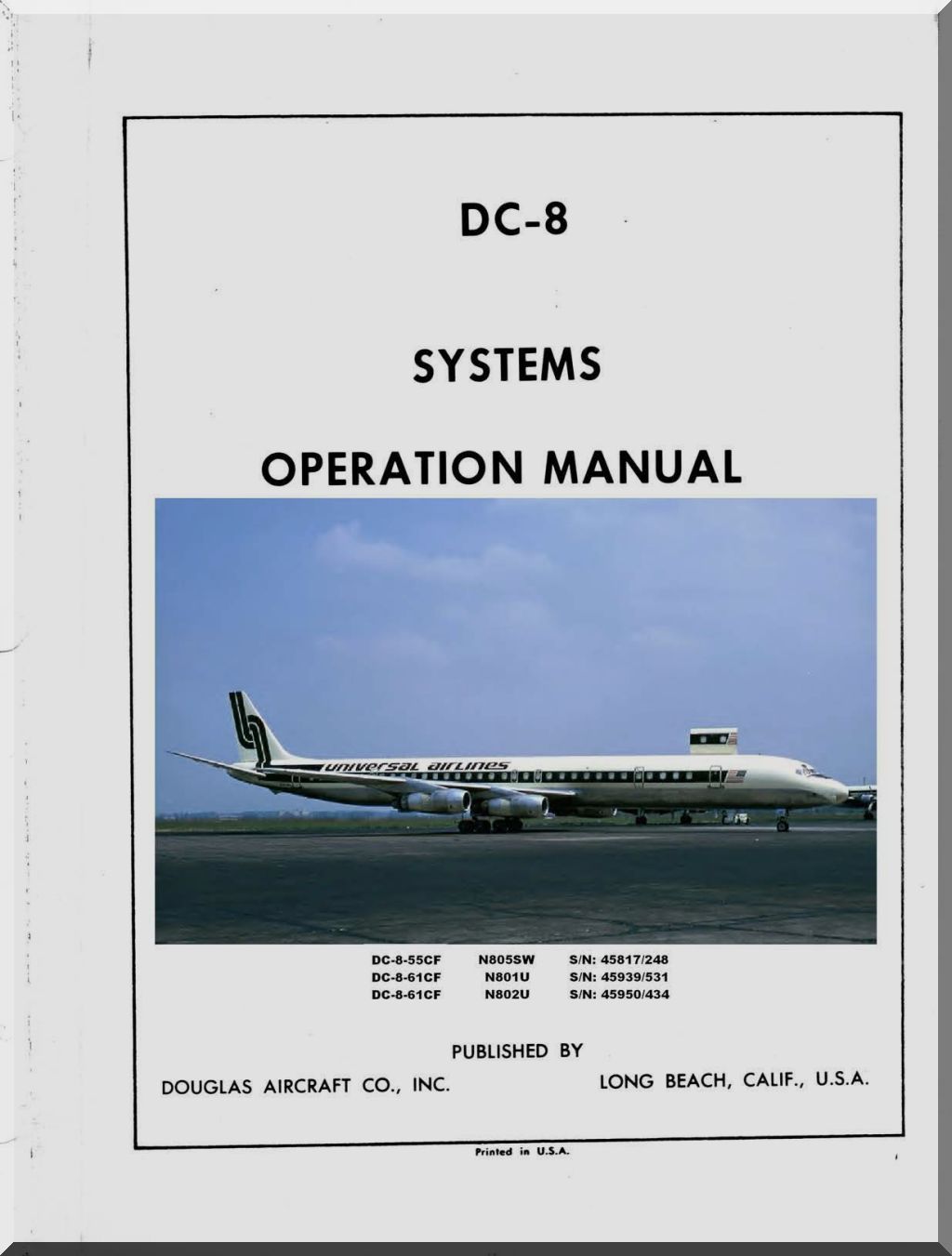 DC-8 Systems Operation Manual cover with airplane image and text