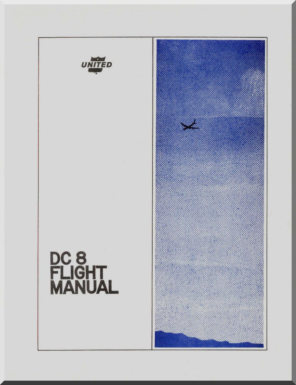 DC 8 Flight Manual cover with airplane illustration and 'United' logo
