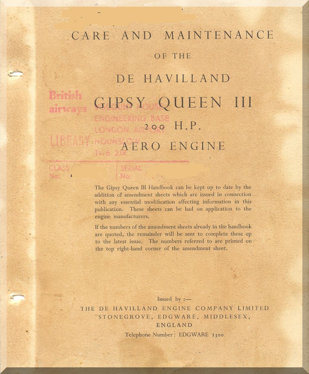 De Havilland Gipsy Queen Aircraft Engine Manuals Collection  - Download -