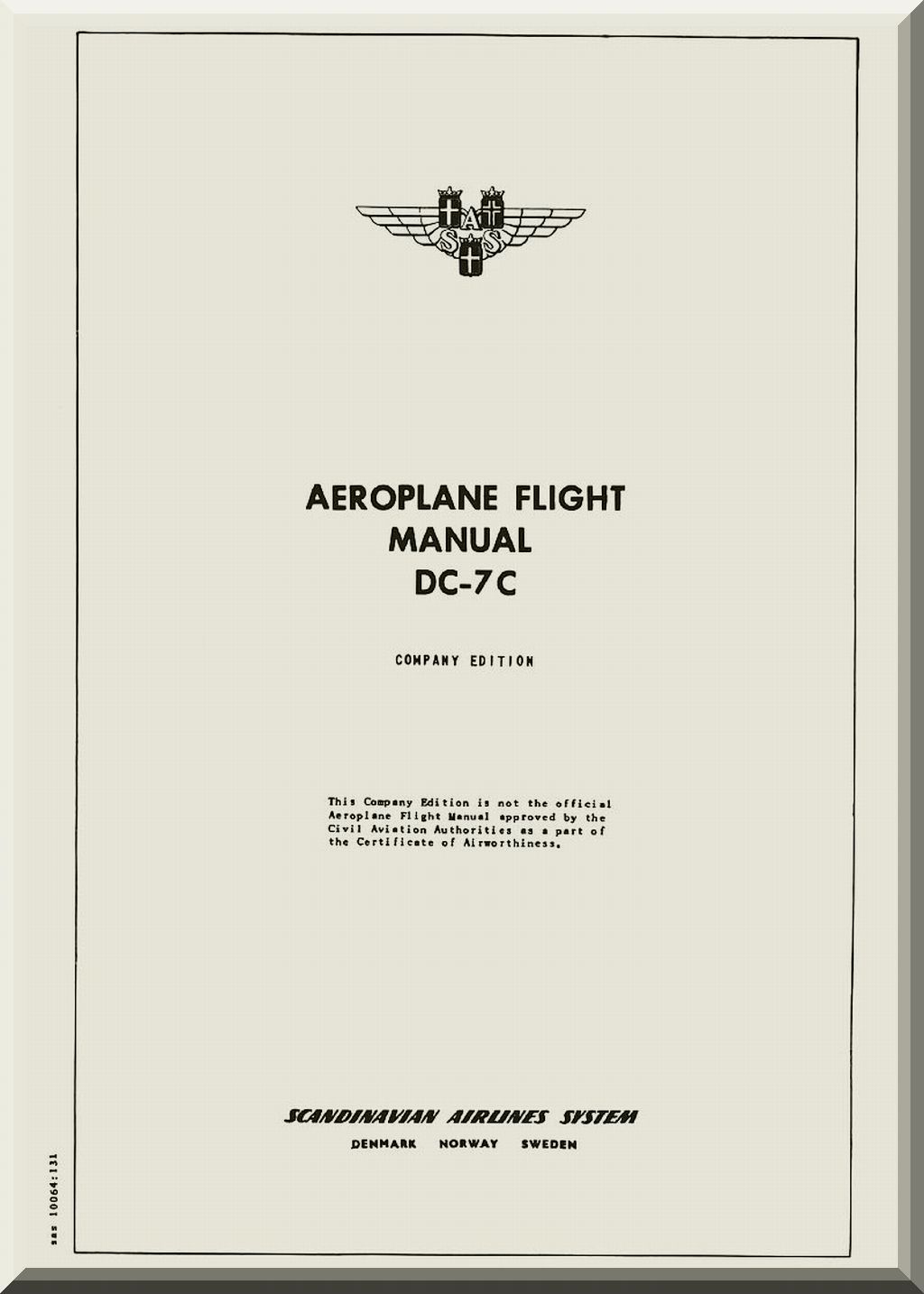 Aeroplane Flight Manual DC-7C for Scandinavian Airlines System on a white background