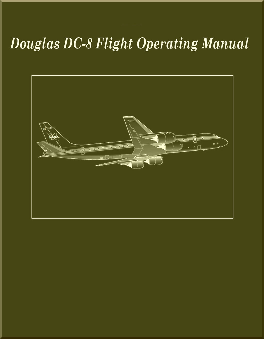 Cover of Douglas DC-8 Flight Operating Manual with airplane illustration on a green background