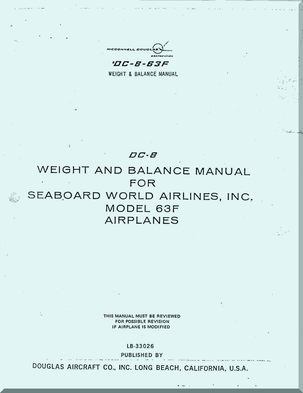 Weight and balance manual for Seaboard World Airlines Inc. Model 63F airplanes on a light gray background