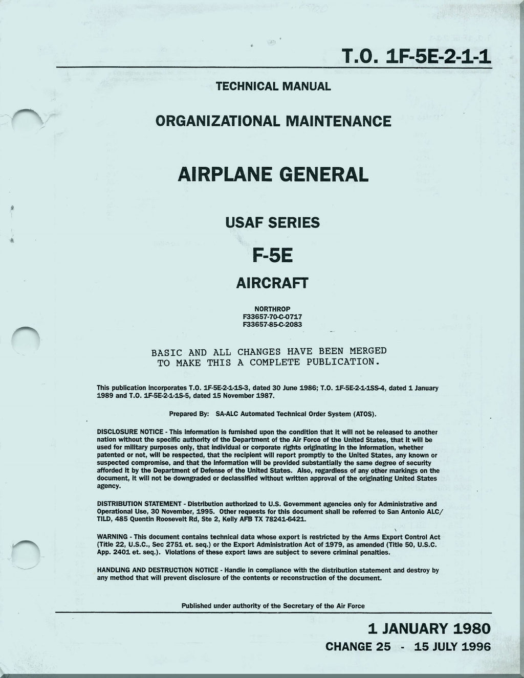 Northop F-5 Aircraft Aeroplane Manuals Bundle - Download -