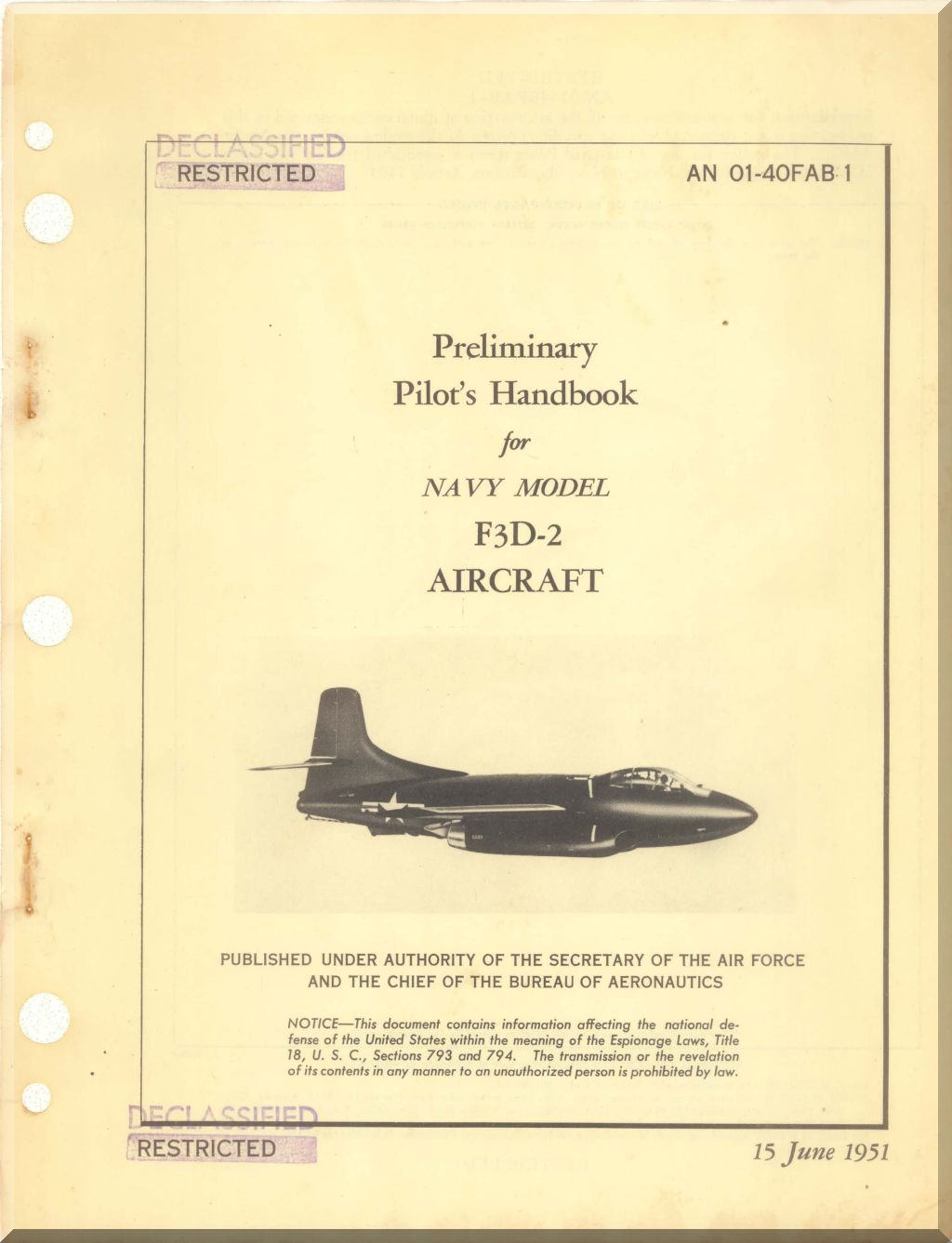 Douglas F3D-2, Aircraft Preliminary Pilot's Handbook Manual , AN 01-40FAB-1, 1951