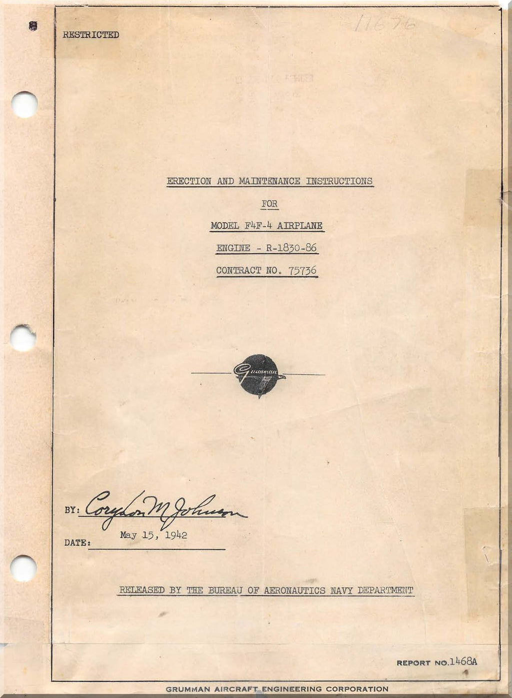 Grumman F4F-4 Aircraft Erection Maintenance  Manual -- 1942