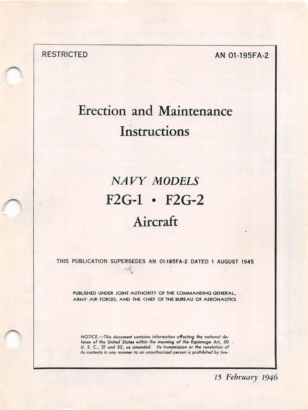 AU-1 / FG / F1G / F2G / F3A / F4U " Corsair / Super Corsair " Aircraft Manuals Bundle -Download