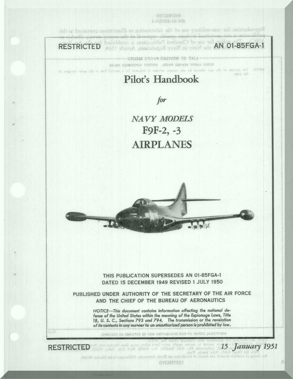 Grumman F9F-6,-6P  Flight Handbook Manual NAVAER  01-85FGD-1, 1956