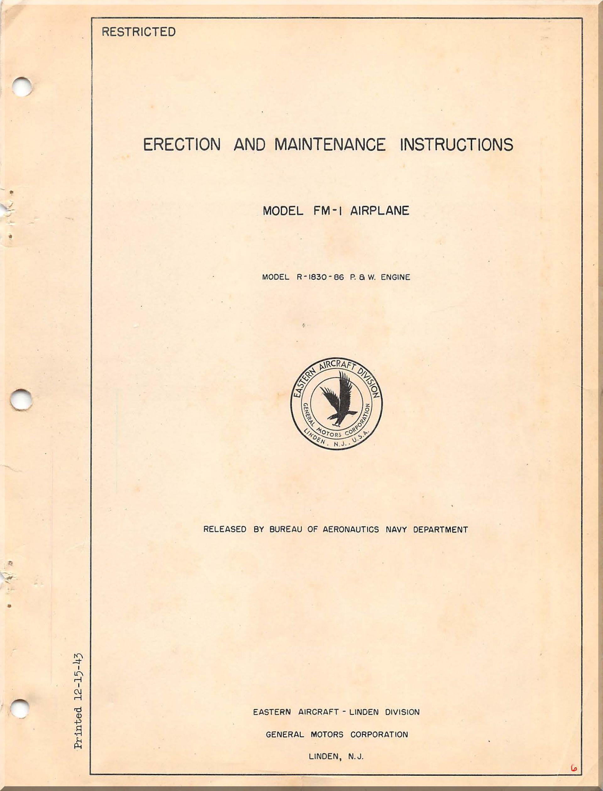 Erection and maintenance instructions for a Model FM-1 airplane on a beige background