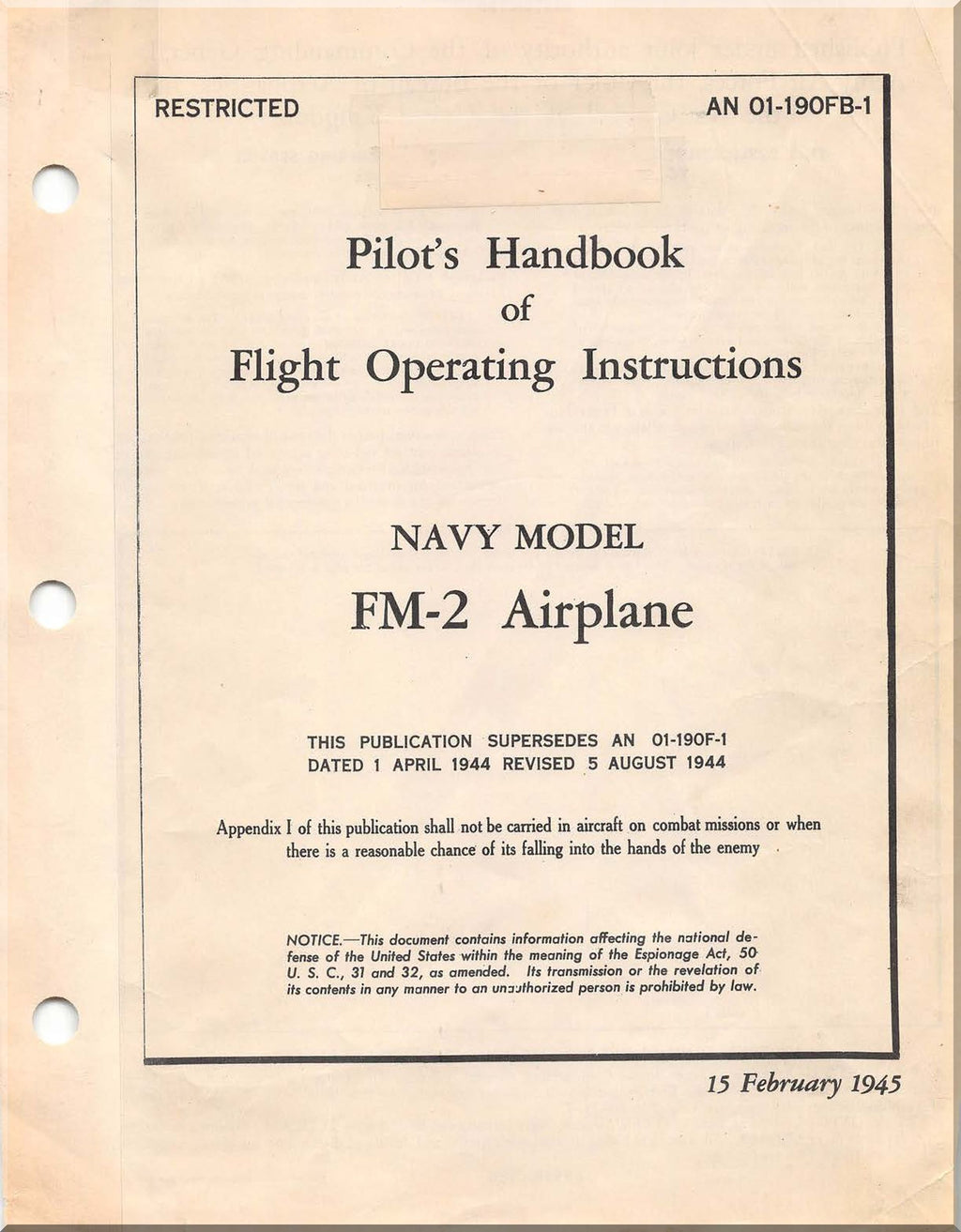 Grumman FM-2 Aircraft Flight Manual - 01-190FB-1 - 1945