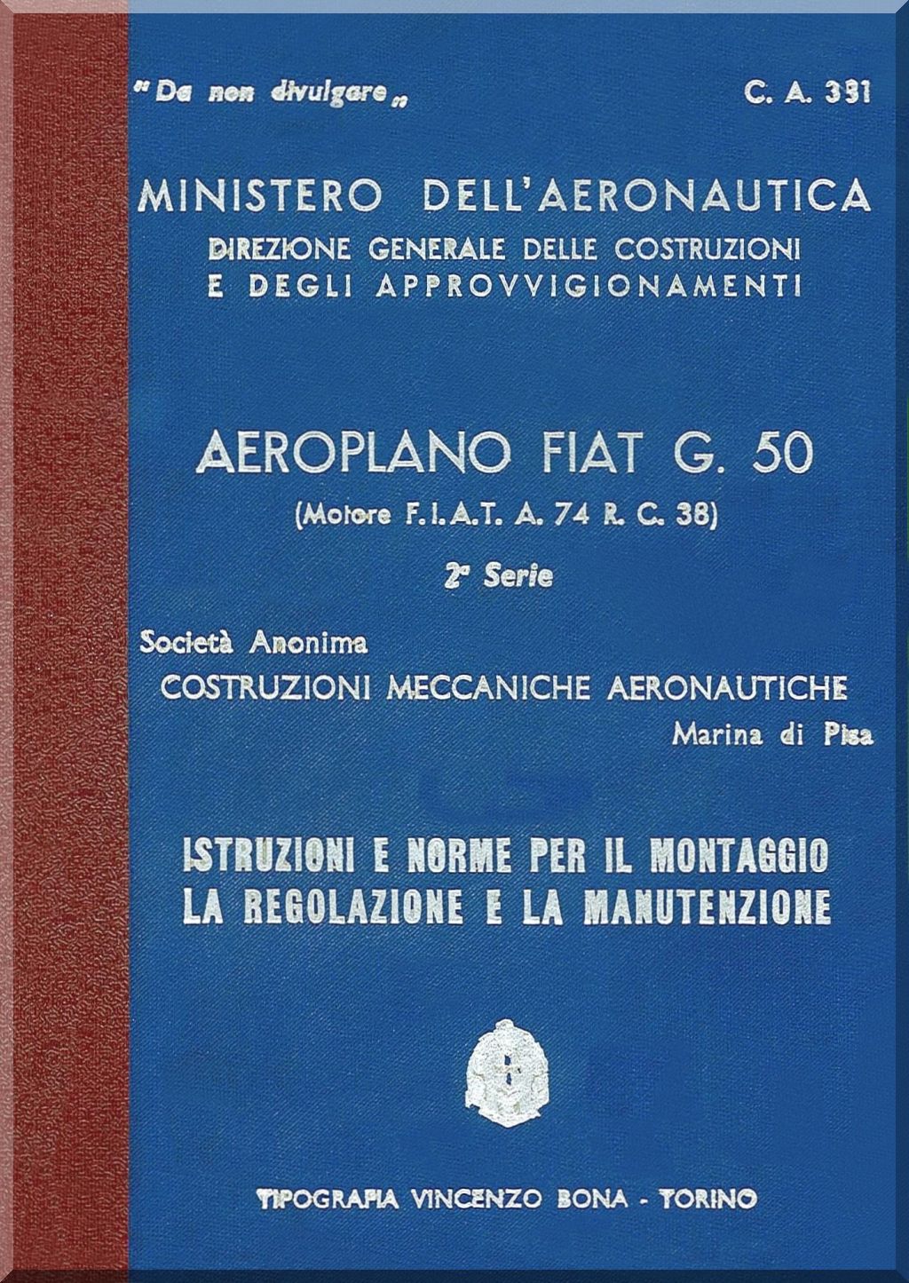 Fiat Aviazione G.50 Freccia Manuals Collection - Digital Download