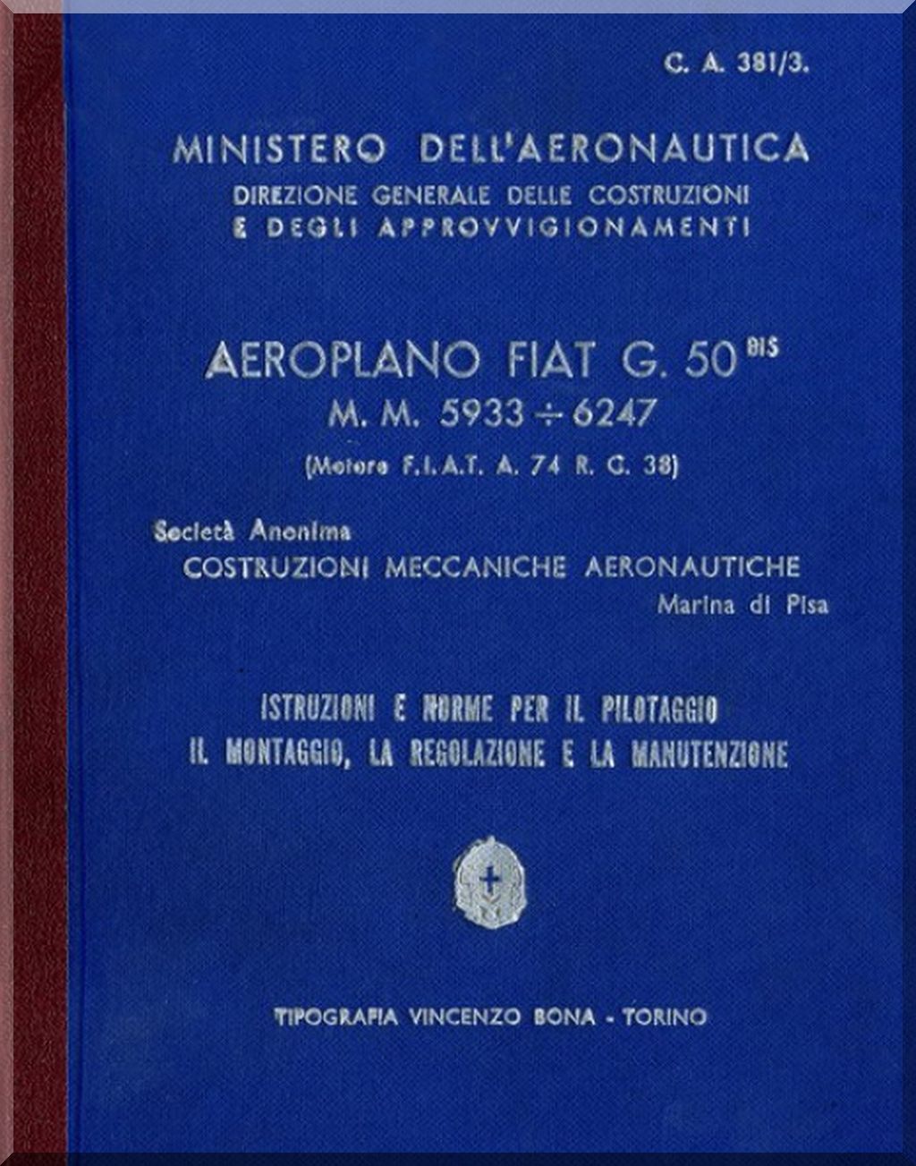 Fiat Aviazione G.50 Freccia Manuals Collection - Digital Download