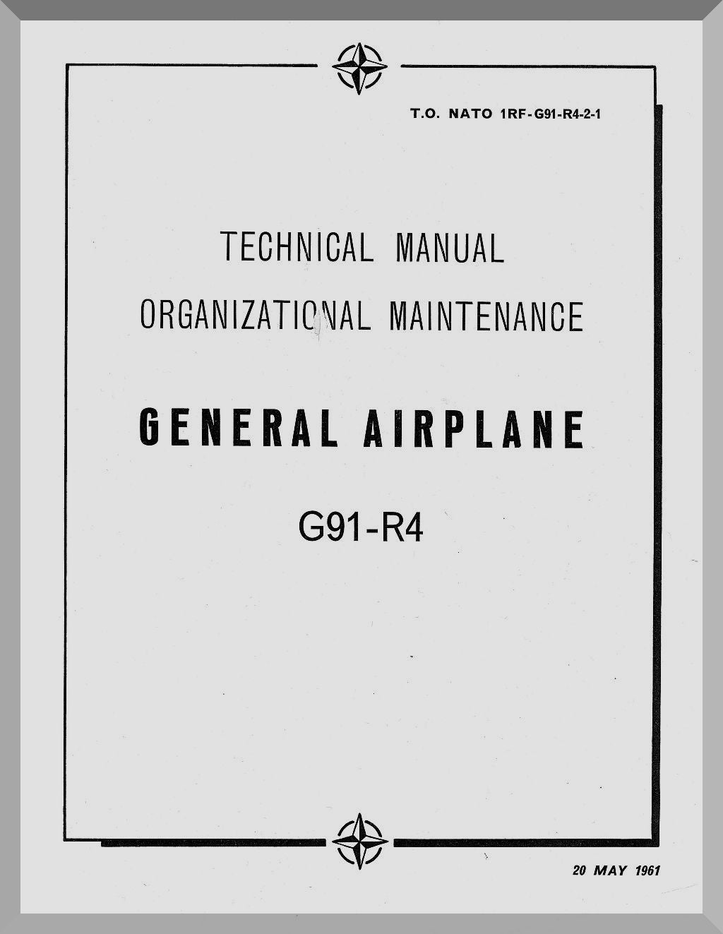 Technical manual cover for organizational maintenance of general airplane G91-R4 with NATO logo.