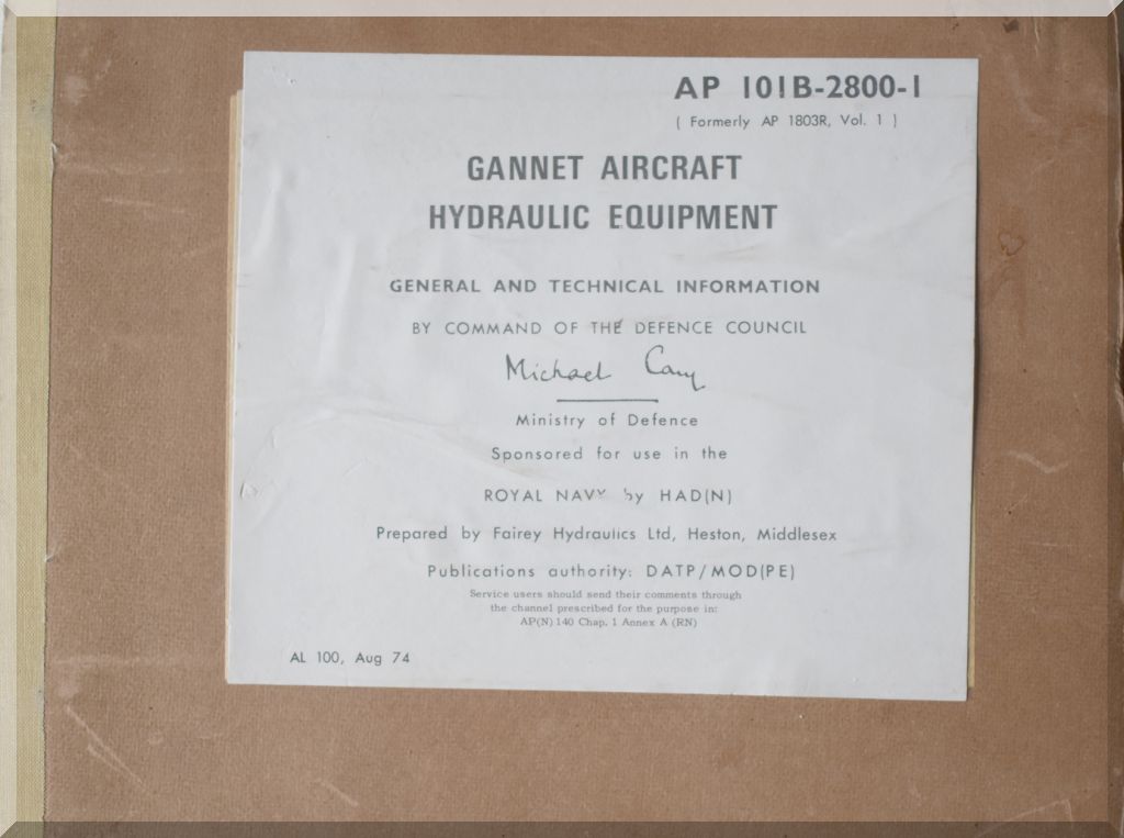 Technical document on Gannet Aircraft Hydraulic Equipment with a brown border