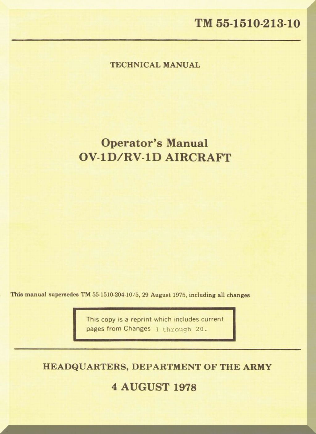 Grumman OV-1 D / RV-1D  Aircraft Operator Manual - 55-1510-213-10 - 1978