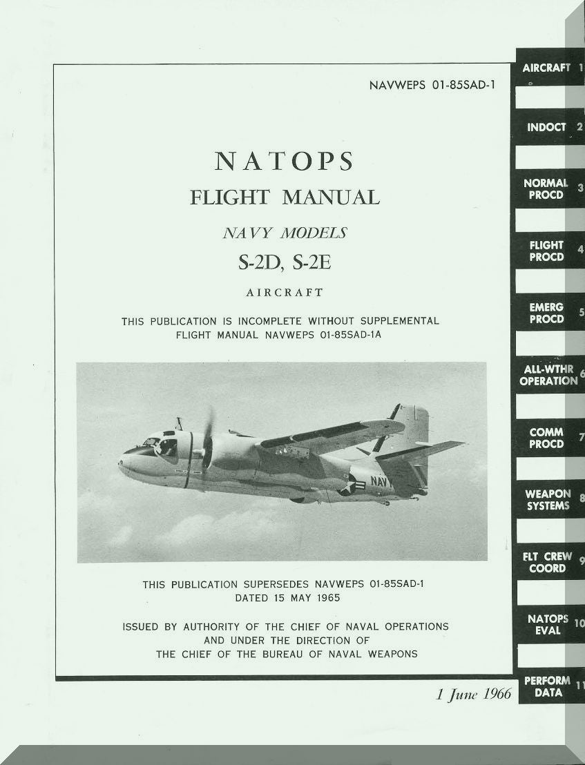 Grumman S2D S2E Aircraft Flight Manual - 01-85SAD-1 - 1966