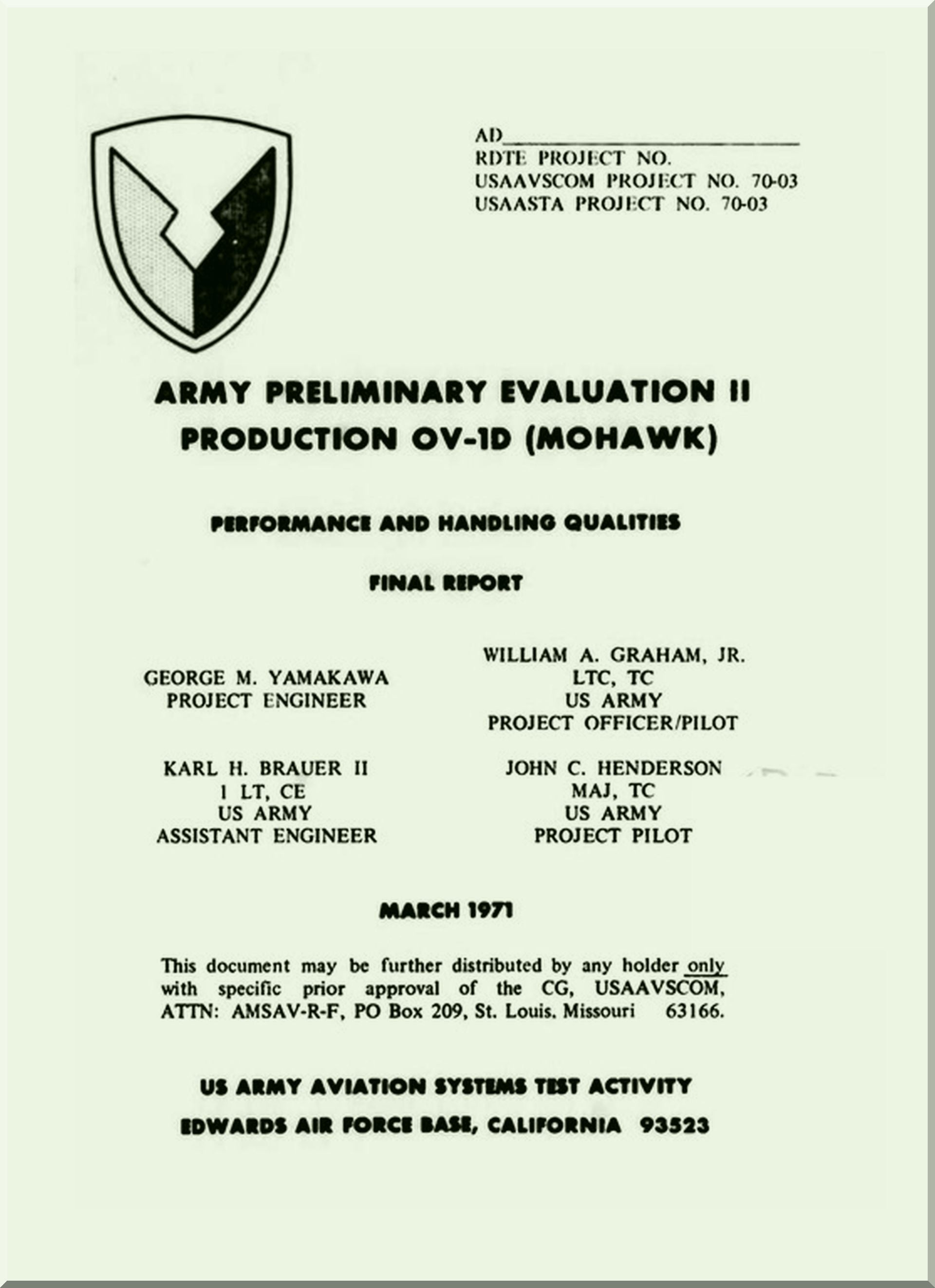 Grumman OV-1D  Aircraft's Performance and Handling Qualities   Manual ,   1971