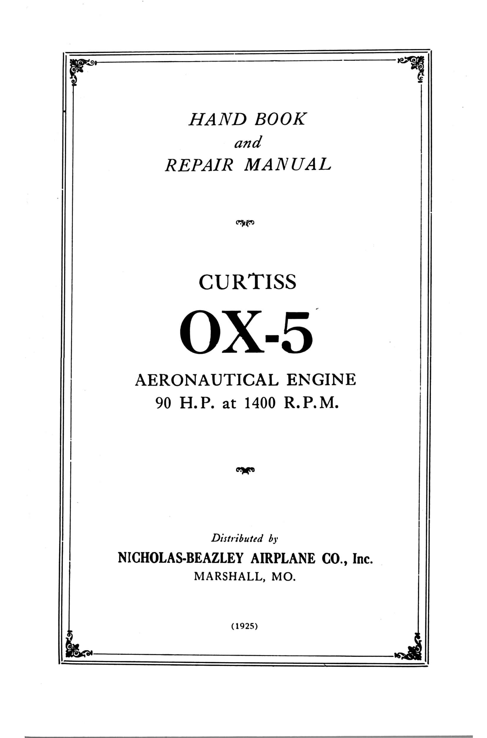 Curtiss OX-5 Aircraft Engine Manuals Collection - Digital Download
