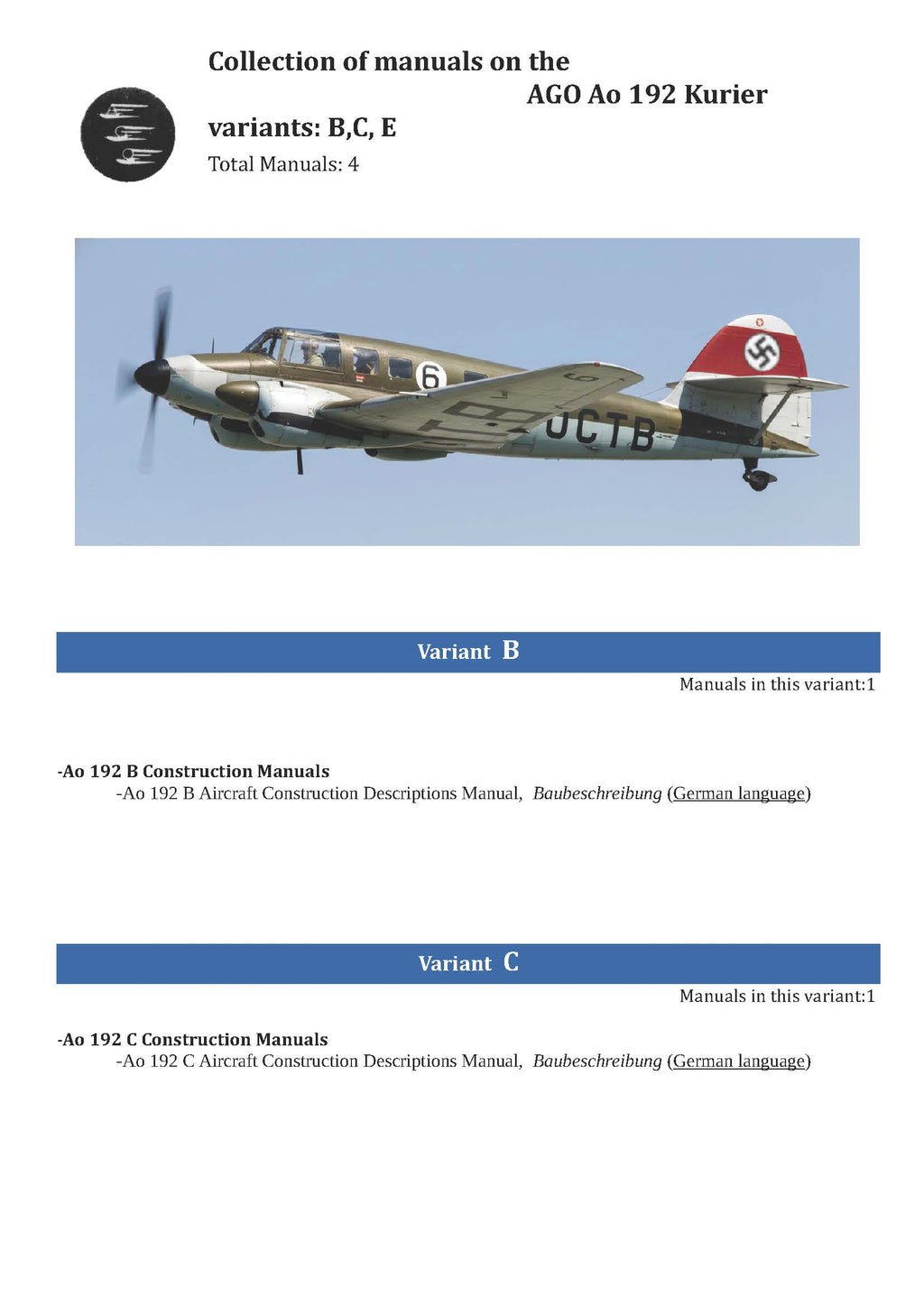 AGO Ao 192 Kurier Manuals Collection - Digital Download