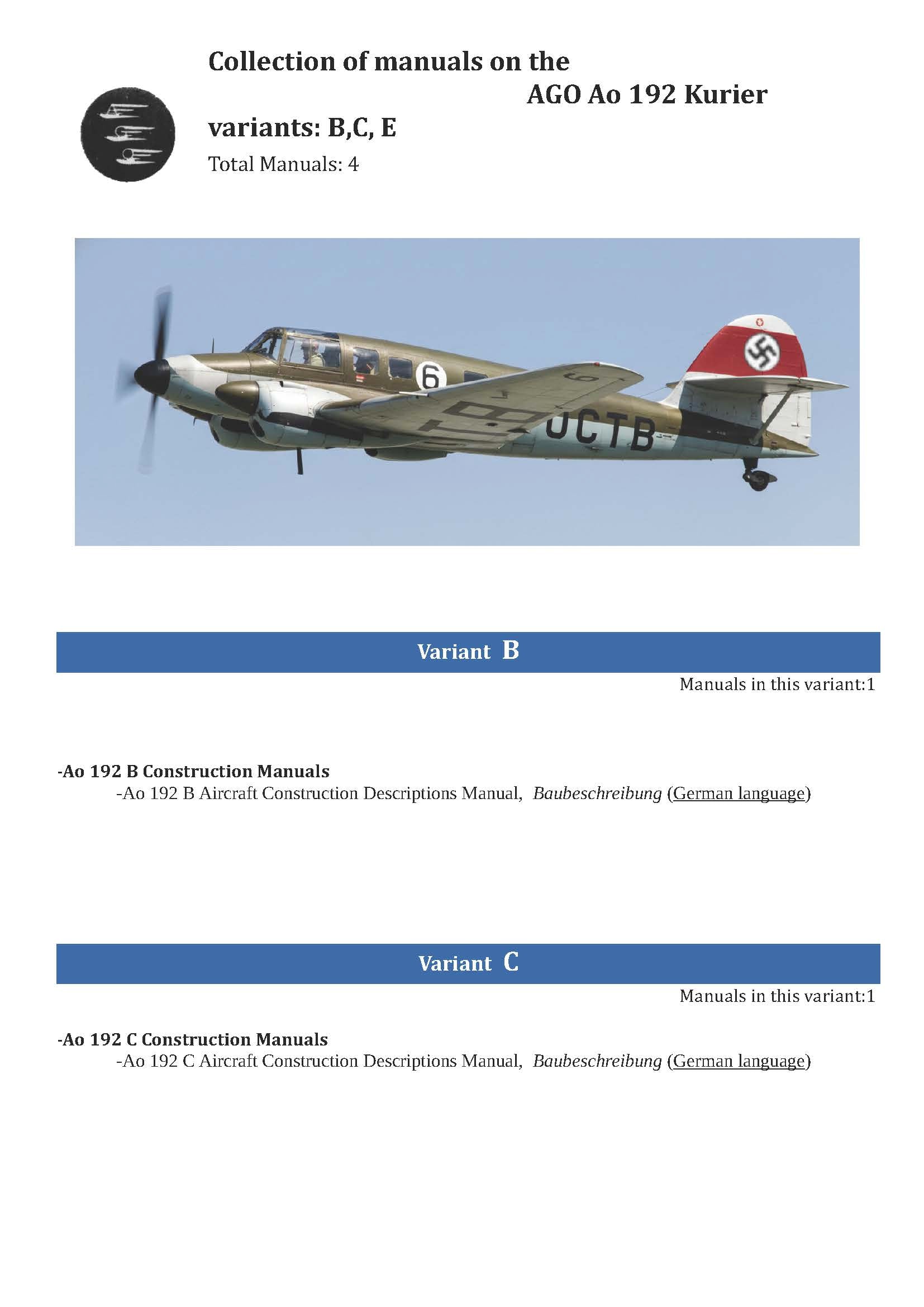 AGO Ao 192 Kurier Manuals Collection - Digital Download