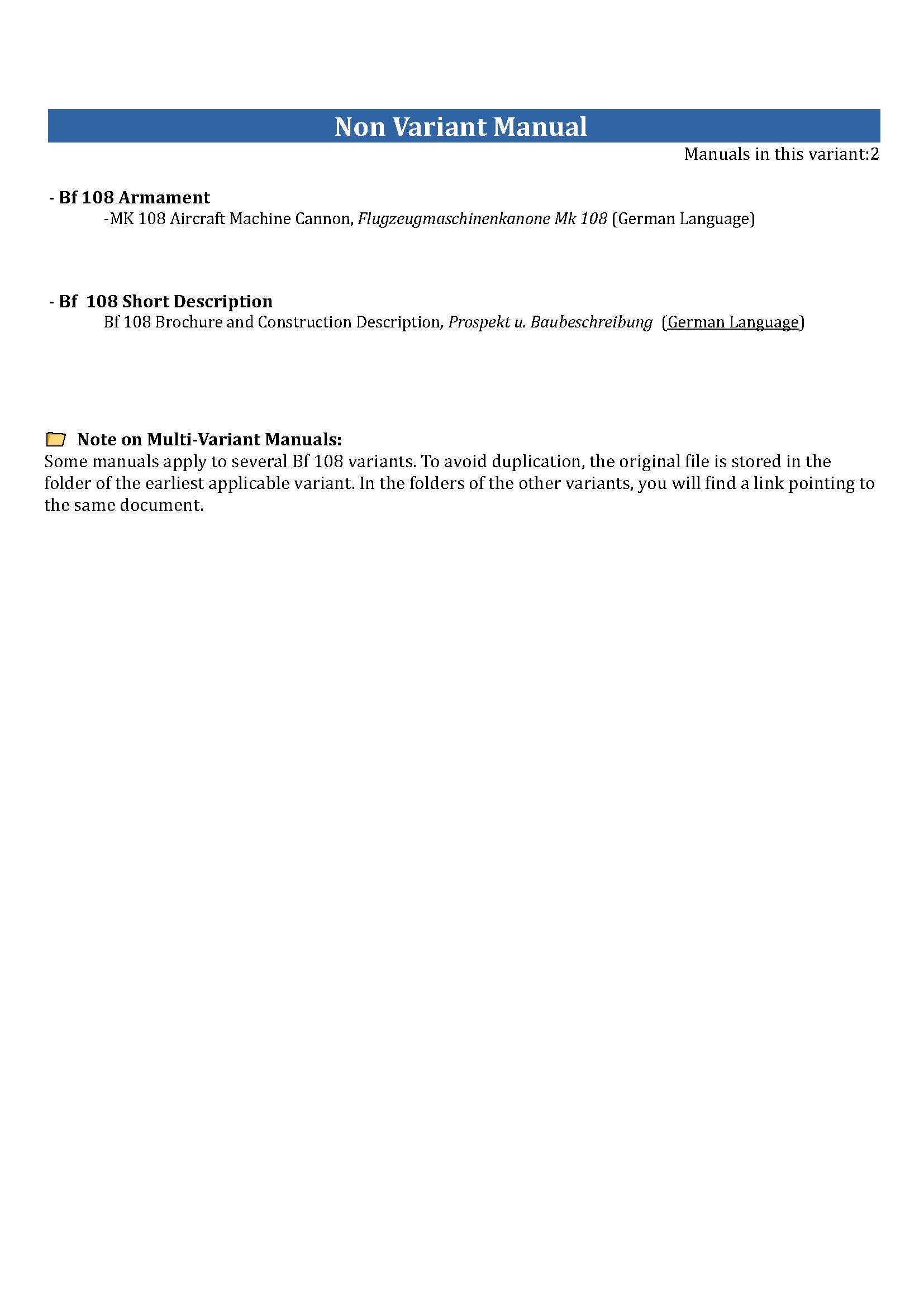 Messerschmitt Bf 108 Taifun Manuals Collection - Digital Download