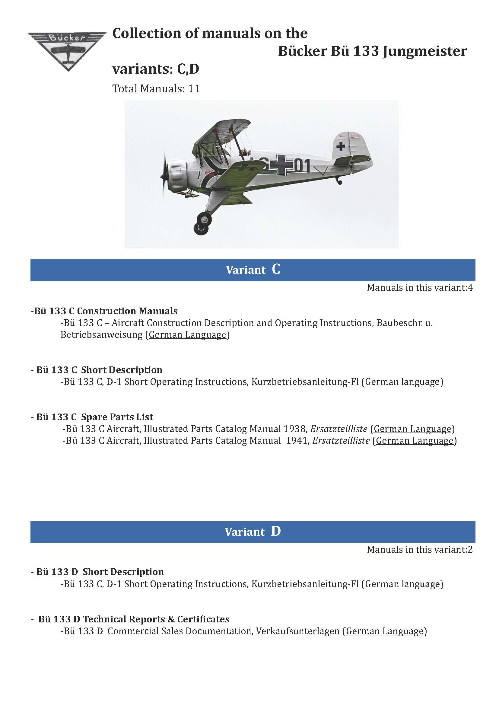 Bücker Bü 133 Jungmeister - Comprehensive Aircraft Manuals Collection