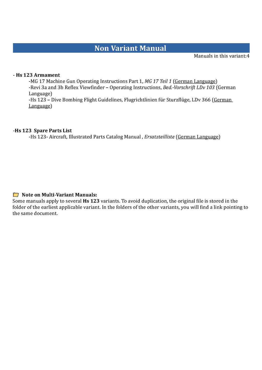 Henschel Hs 123 Dive Bomber Manuals - Comprehensive Technical Documentation Collection