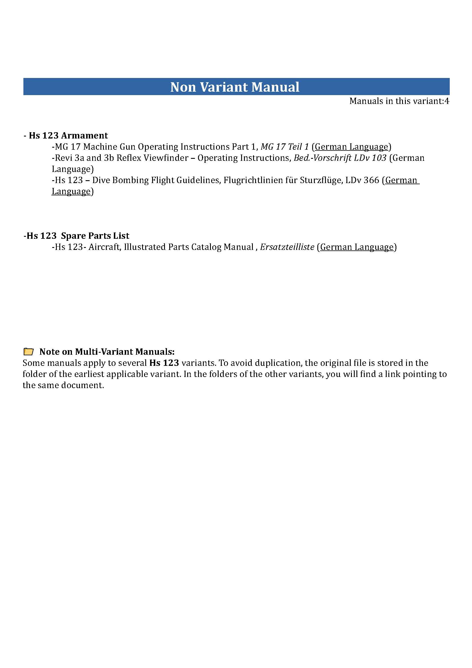 Henschel Hs 123 Dive Bomber Manuals - Comprehensive Technical Documentation Collection
