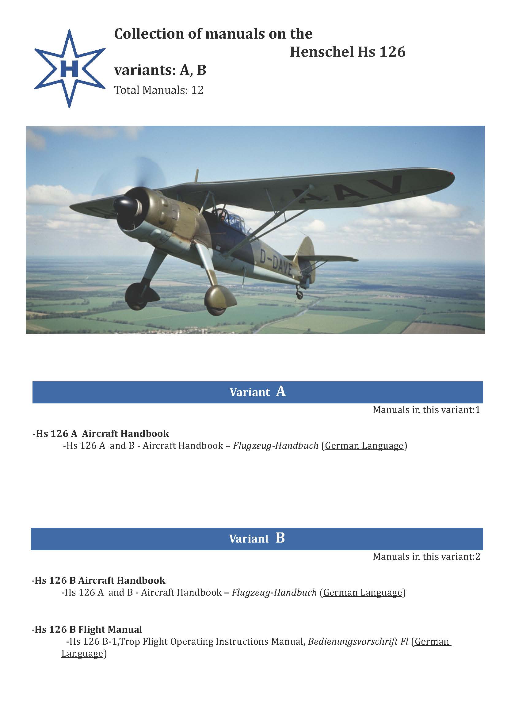 Henschel Hs 126 Reconnaissance Aircraft Manuals - Comprehensive Technical Documentation Collection
