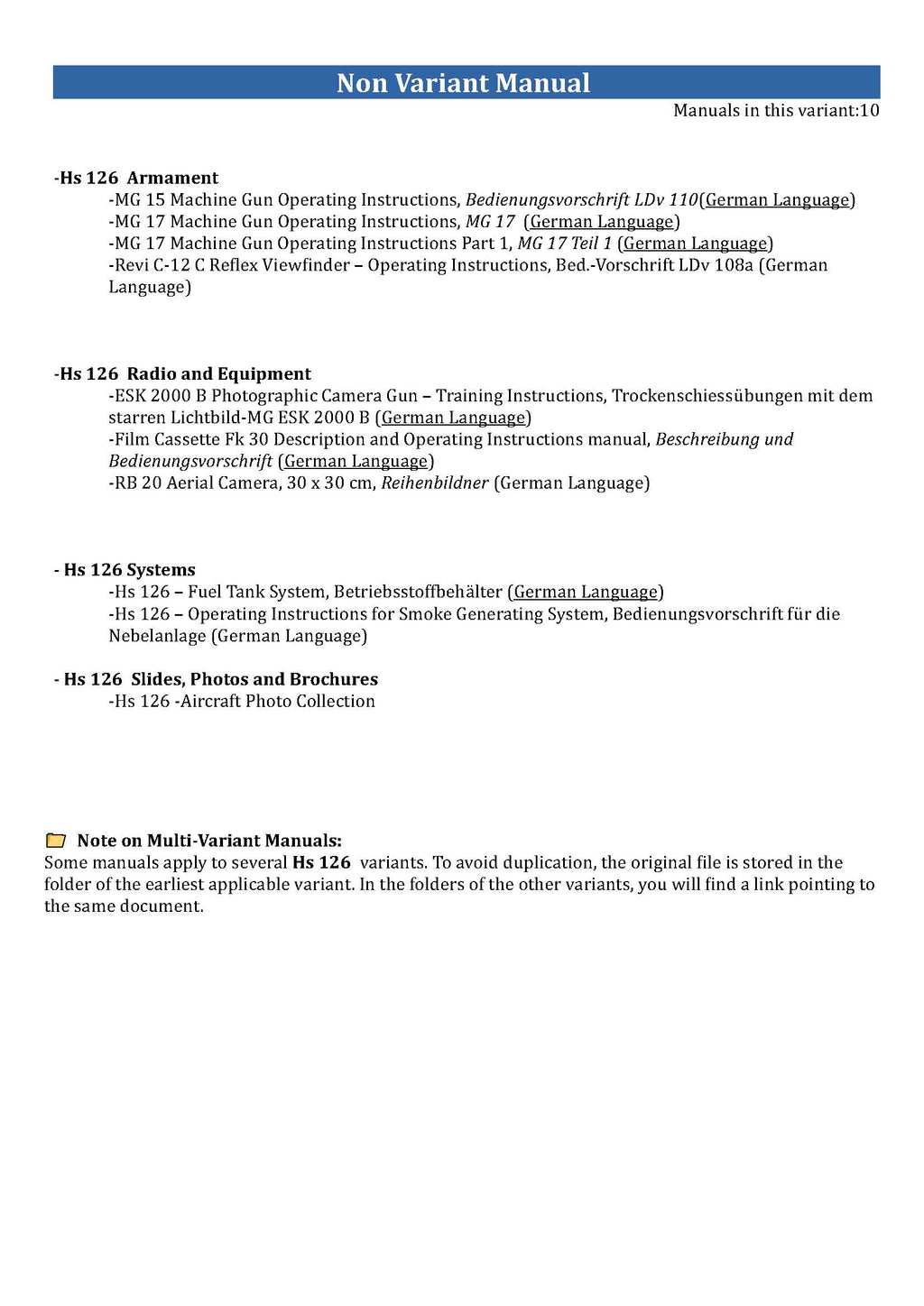 Henschel Hs 126 Reconnaissance Aircraft Manuals - Comprehensive Technical Documentation Collection