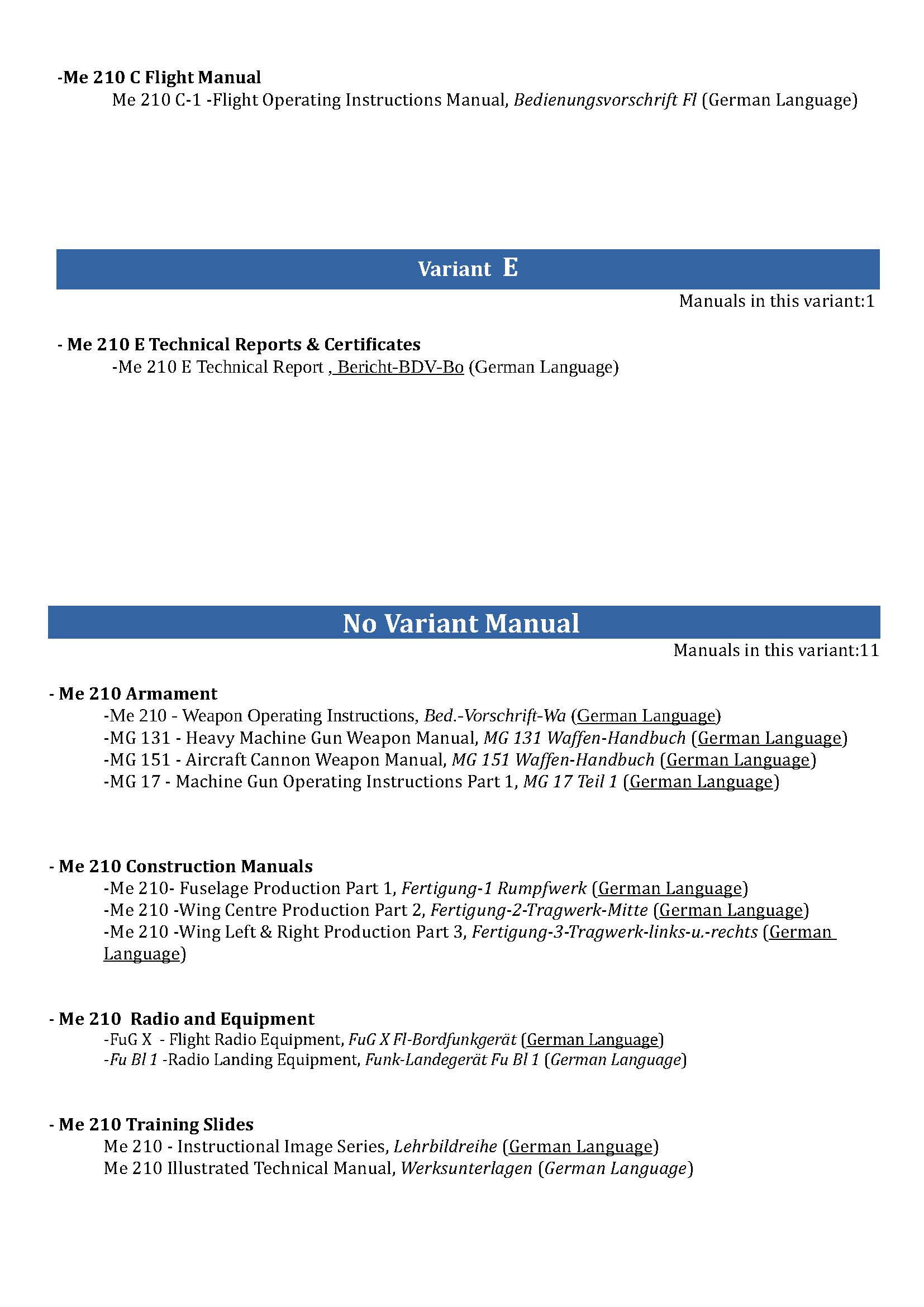 Messerschmitt Me 210 / Me 410 Aircraft Manuals Collection - Digital Download