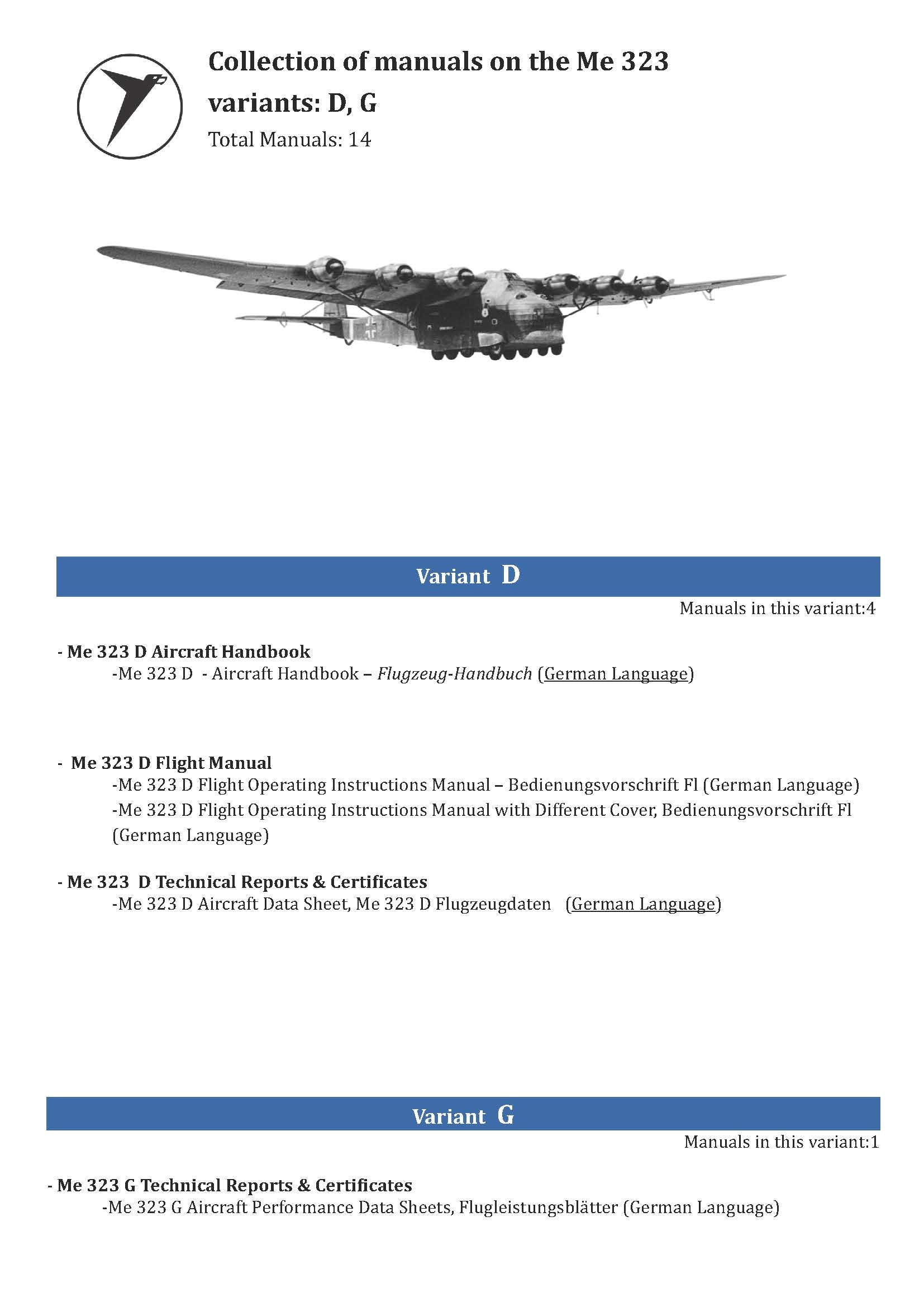 Messerschmitt Me-323 Gigant Aircraft Manuals Collection - Digital Download