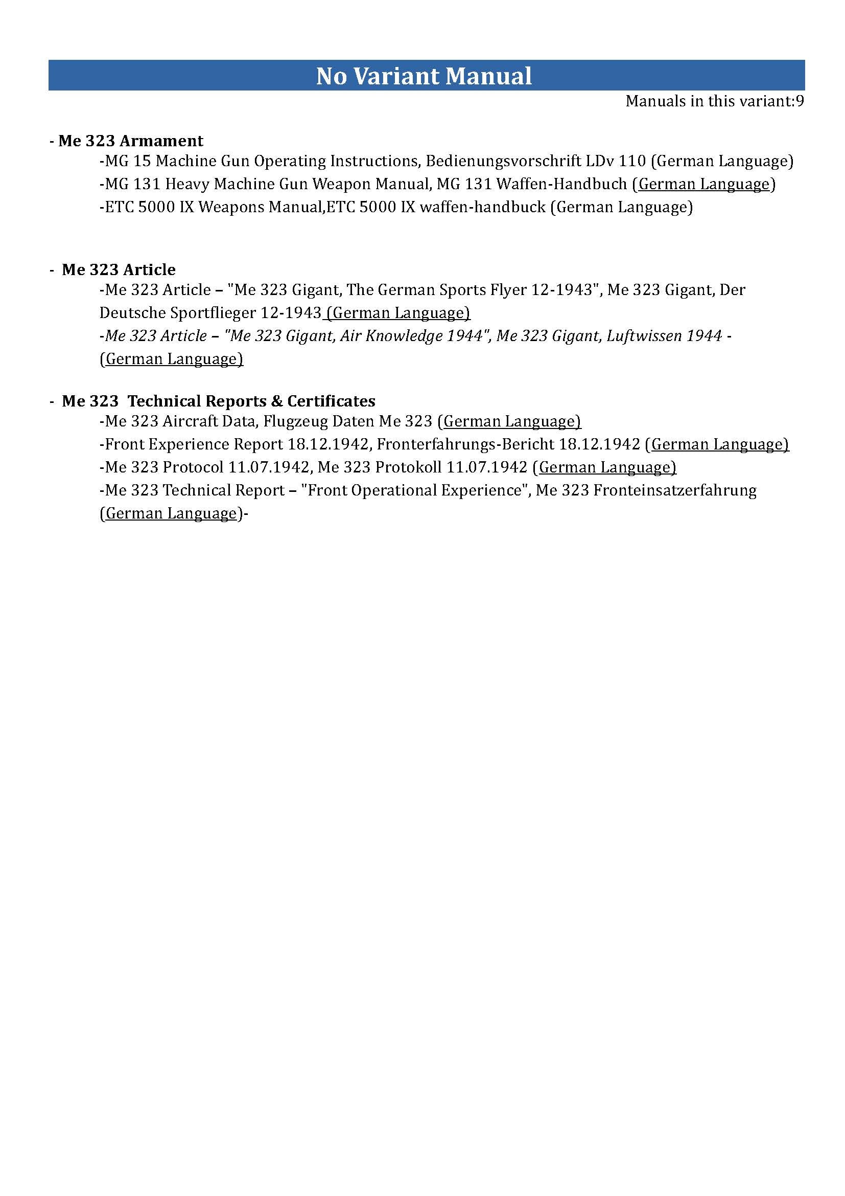 Messerschmitt Me-323 Gigant Aircraft Manuals Collection - Digital Download