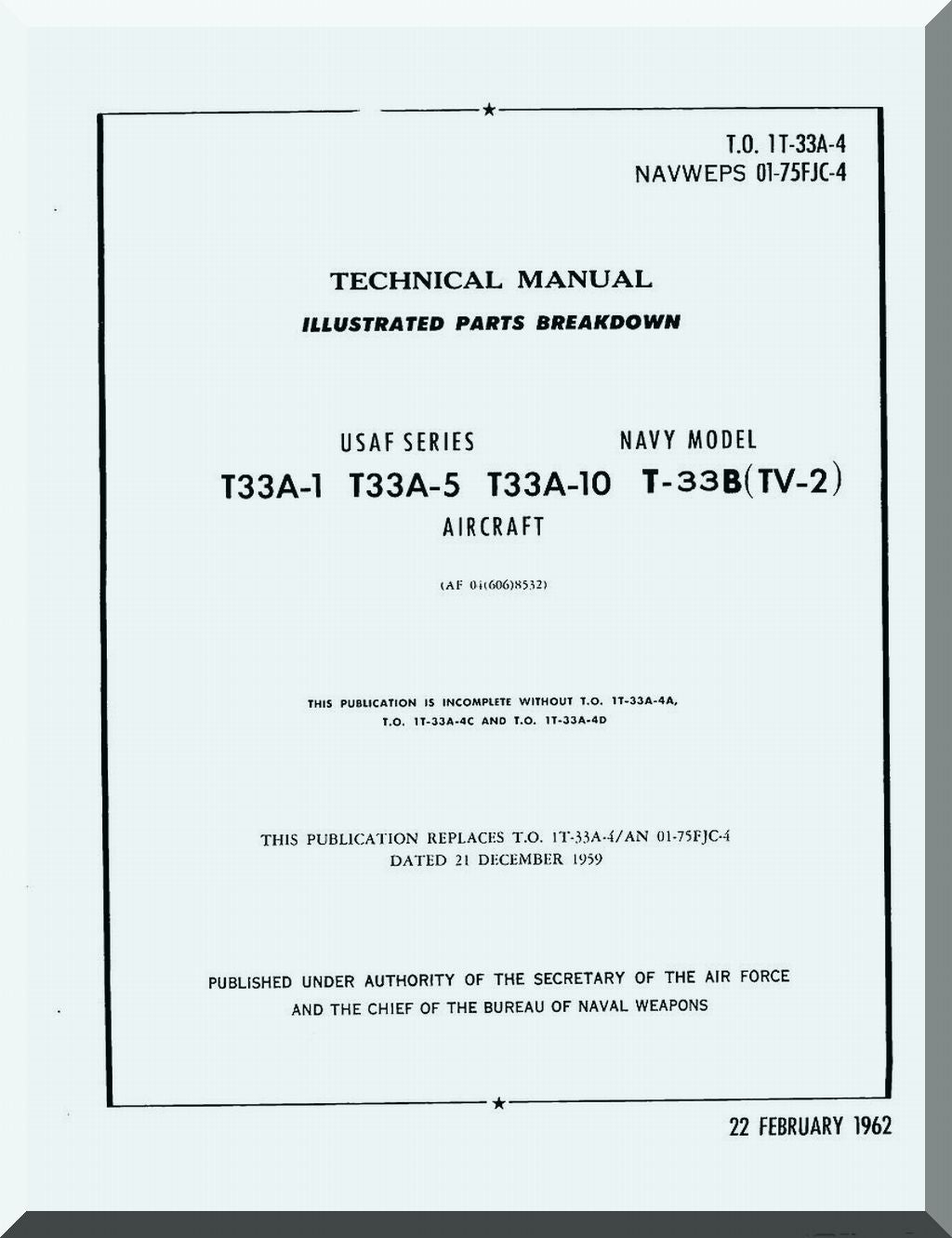 Lockheed T-33 Shooting Star Aircraft Manuals Collection - Digital Download