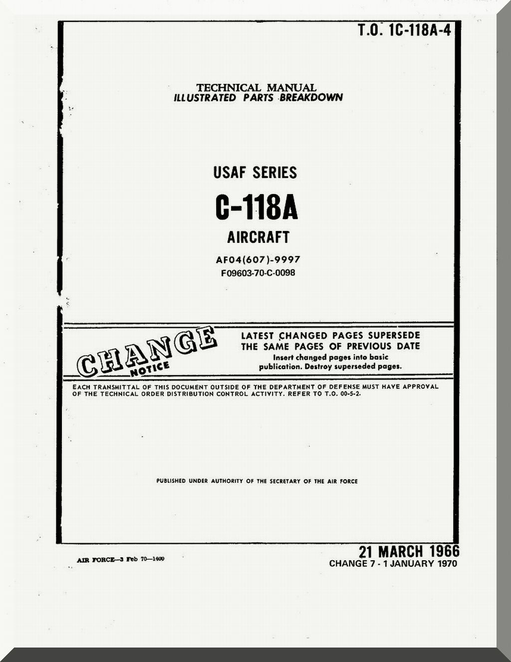 Douglas C-118 A Aircraft Parts Manual - 1C-118A-4 -1966