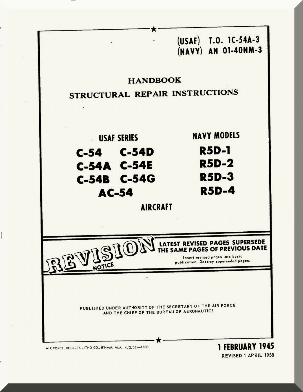 Douglas C-54 / R5D / DC-4 Skymaster Aircraft Manuals Collection