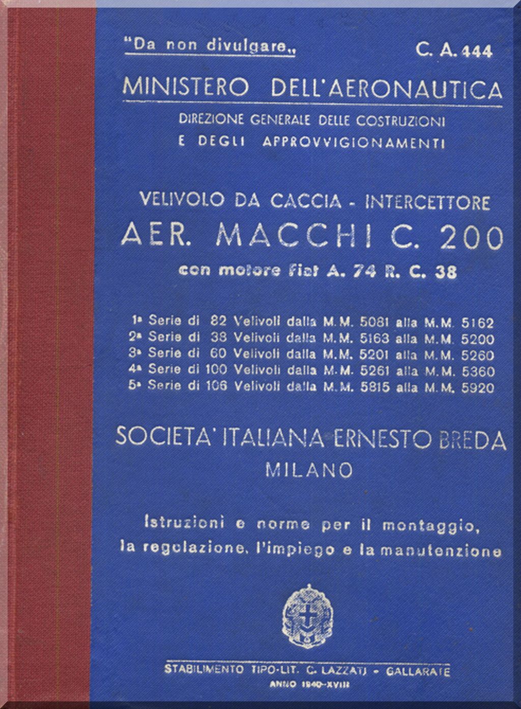 Macchi C.200 Saetta — Maintenance & Technical Manuals · WWII Italian Fighter Documentation · Digital Download