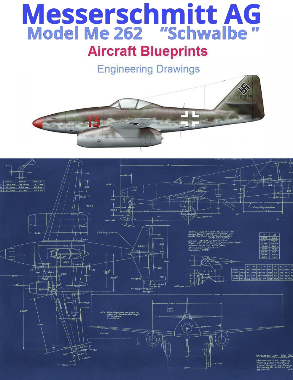 Messerschimitt Me-262  Blueprints  Engineering Drawings Collection - Download