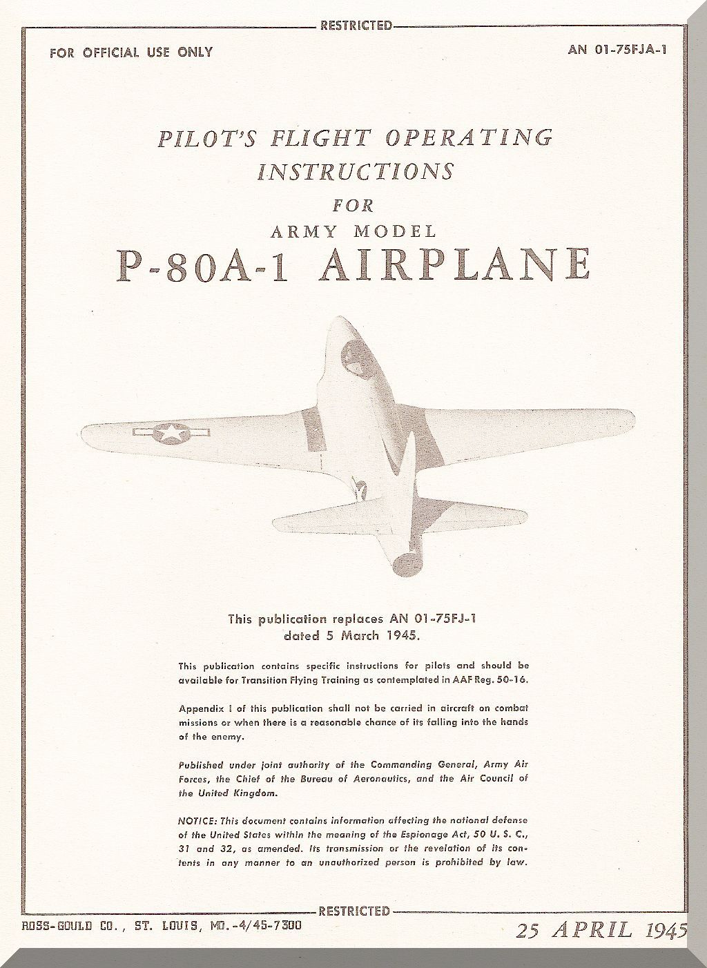 Lockheed P/F-80 Shooting Star Aircraft Manuals Collection - Digital Download