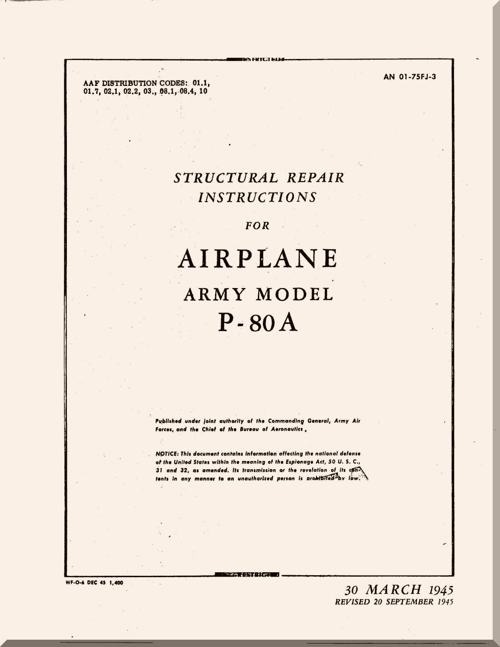 Lockheed P/F-80 Shooting Star Aircraft Manuals Collection - Digital Download