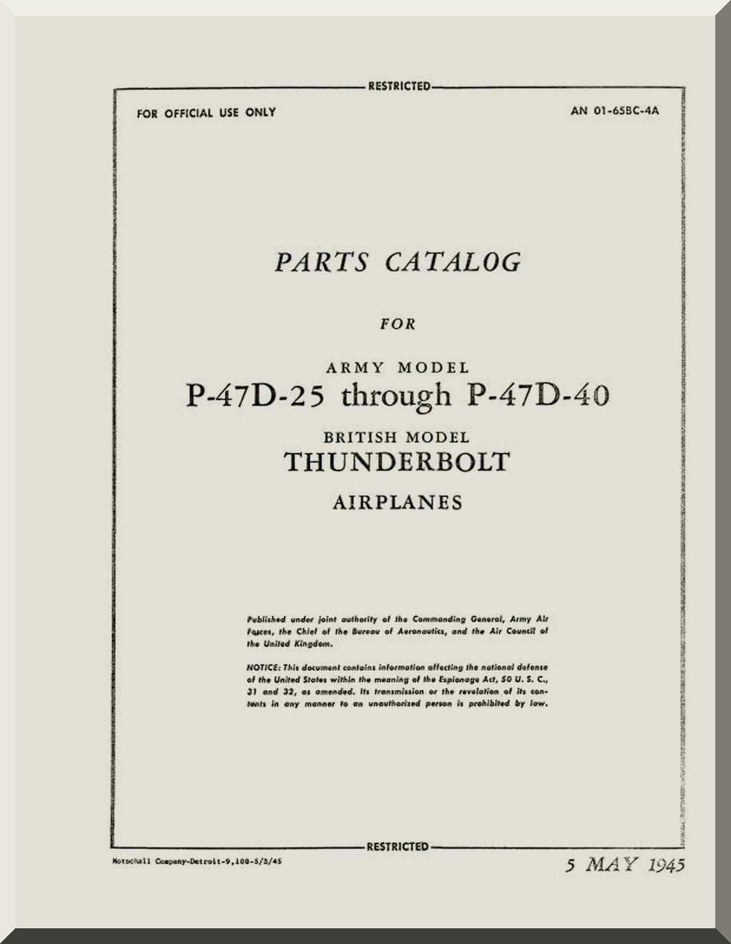 Republic Aviation P-47 " Thunderbolt, JAG " Aircraft Manuals Bundle - Download