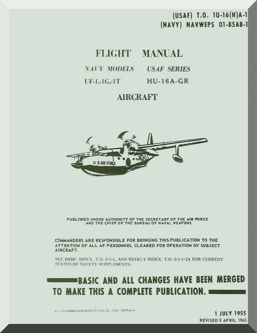 Grumman HU-16 - GR UFG-1-1G , 1T Aircraft Flight Manual 01-85AB-1 - 1955