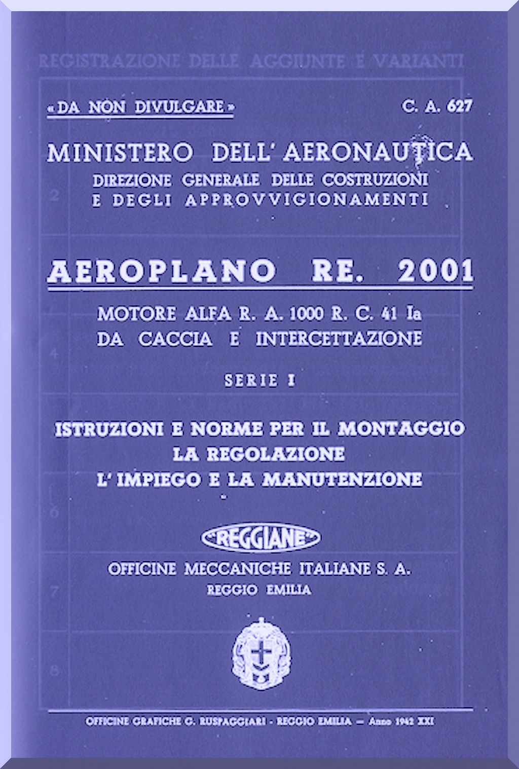 Reggiane Re.2001 Falco II Aircraft Manuals Collection - Digital Download