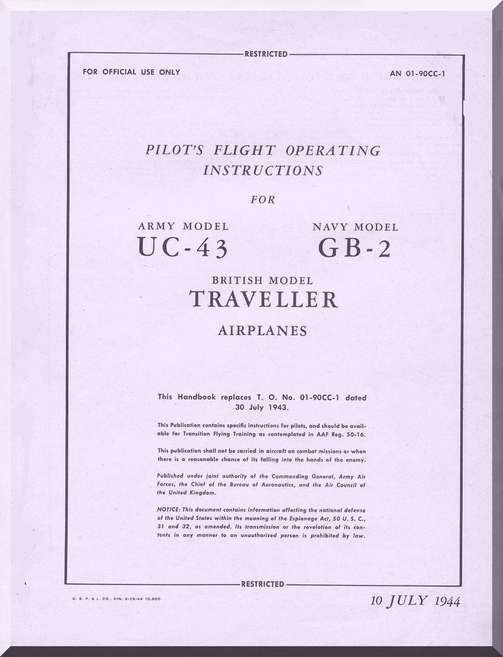 Beechcraft  17 / JB Stagger Wing / C-43 Traveller Aircraft Aeroplane Manuals Bundle - Download -