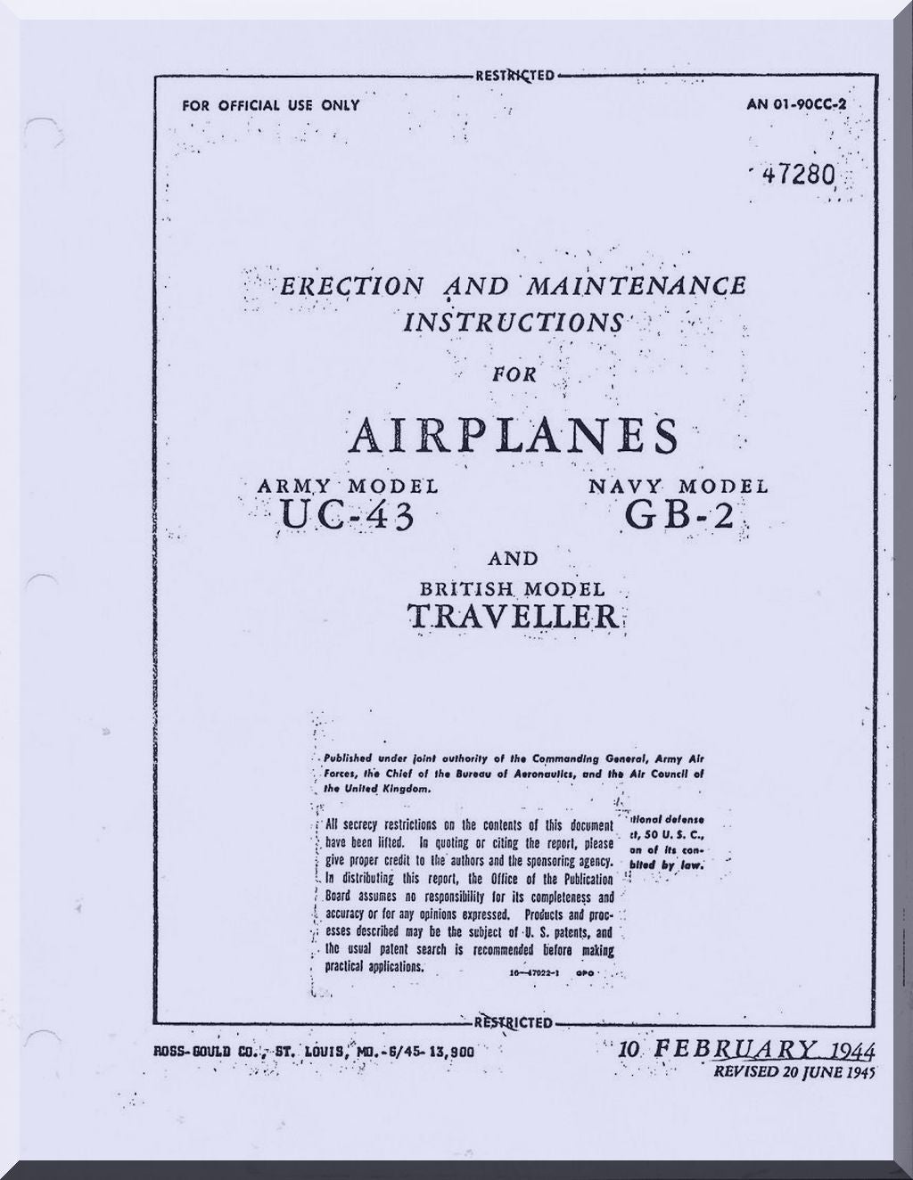 Beechcraft  17 / JB Stagger Wing / C-43 Traveller Aircraft Aeroplane Manuals Bundle - Download -