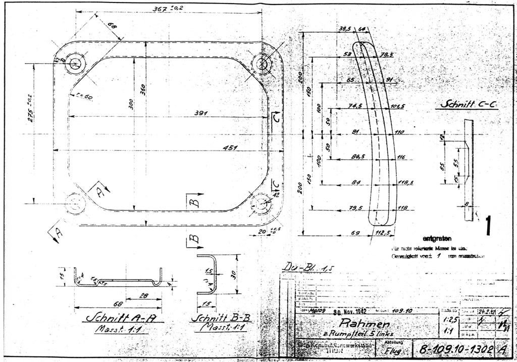 Messerschmitt Bf 109E — Original Engineering Blueprints · Factory Drawings Archive · Digital Download
