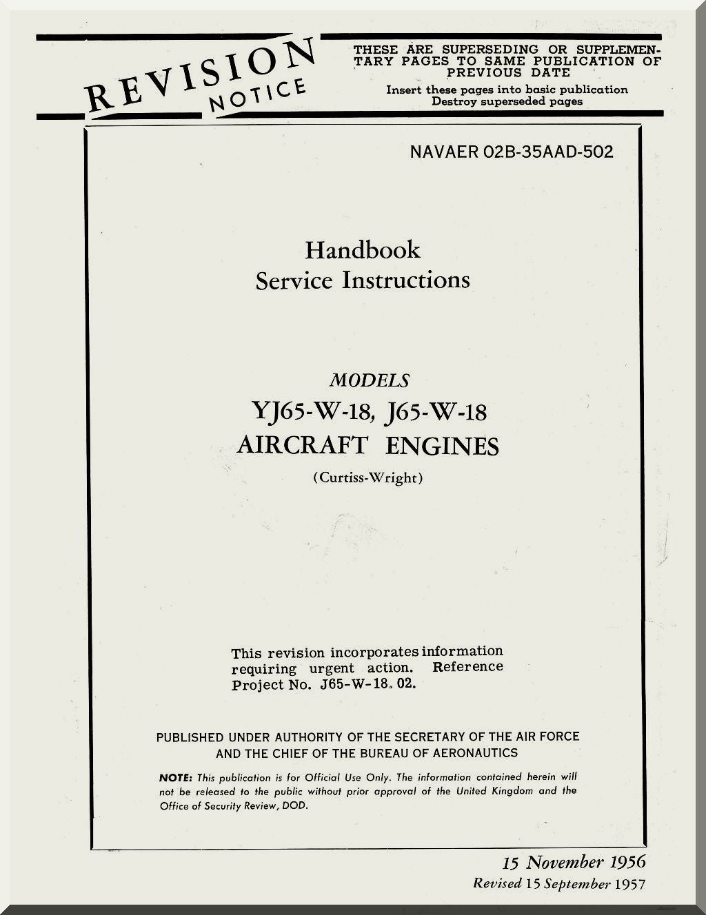 Wright Siddeley J65 Sapphire Aircraft Engines Manuals and Data Collection