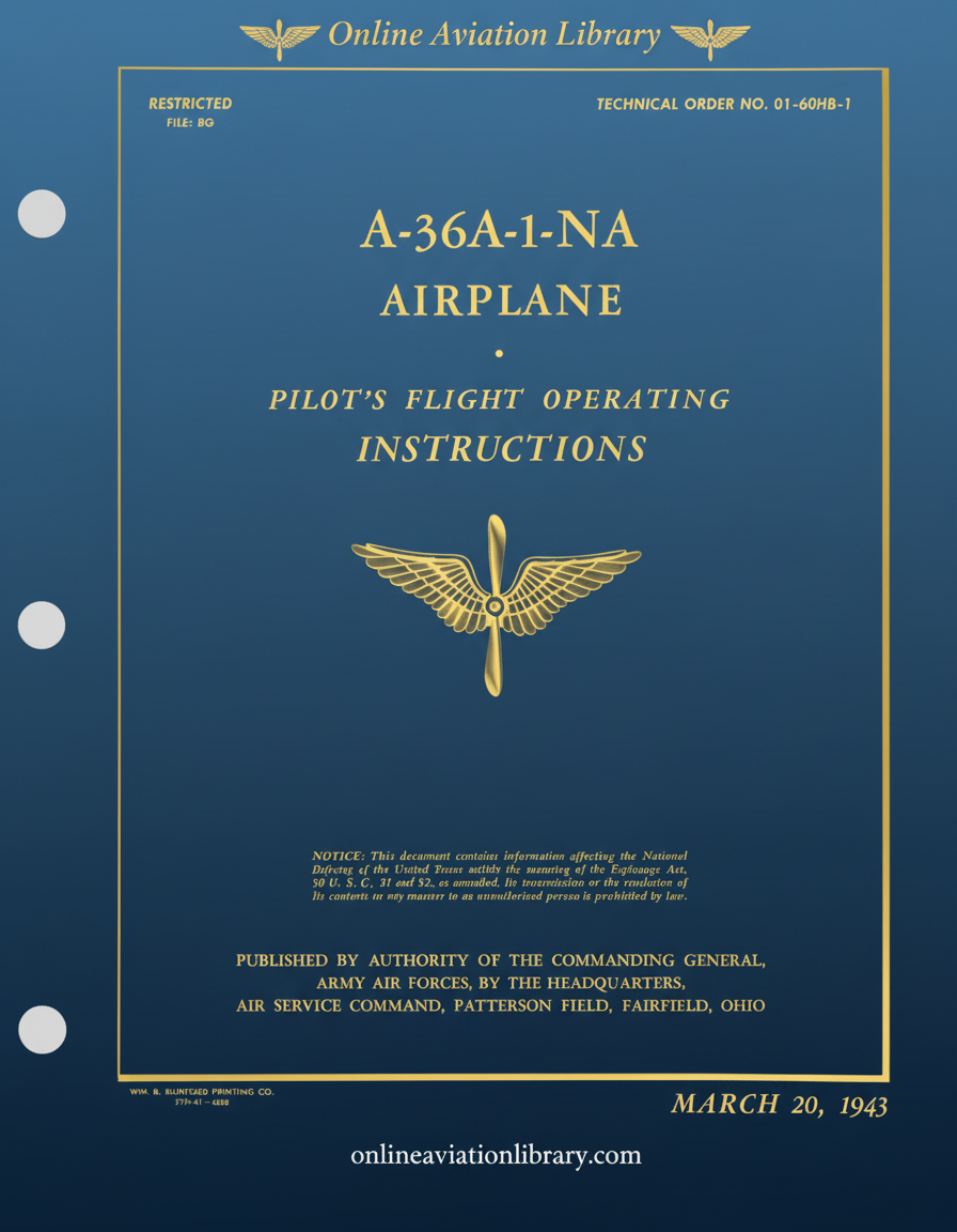 A-36A-1-NA Airplane Pilot's Flight Operating Instructions Cover Page