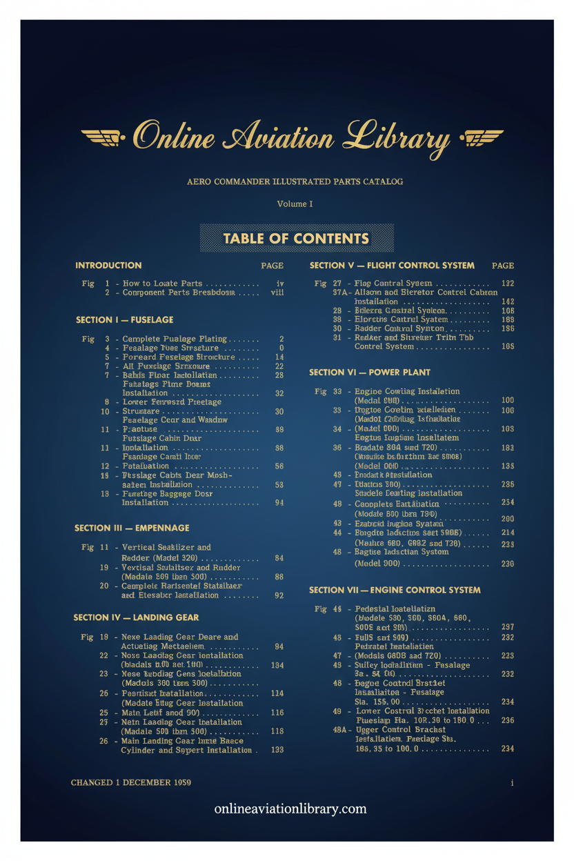 Aero Commander Illustrated Parts Catalog Volume I - Standard Cover Page
