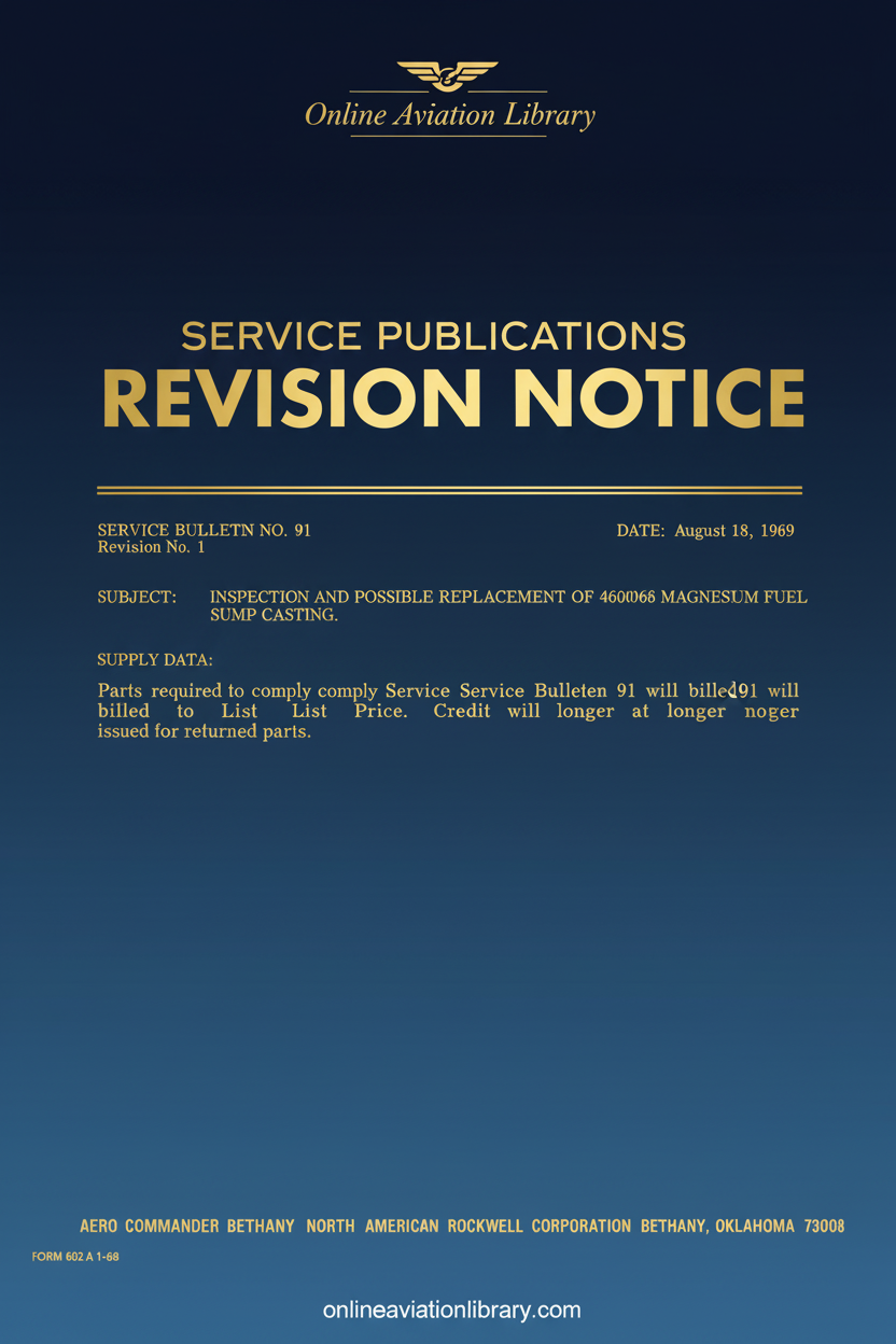 Aero Commander Service Publications Revision Notice Cover Page
