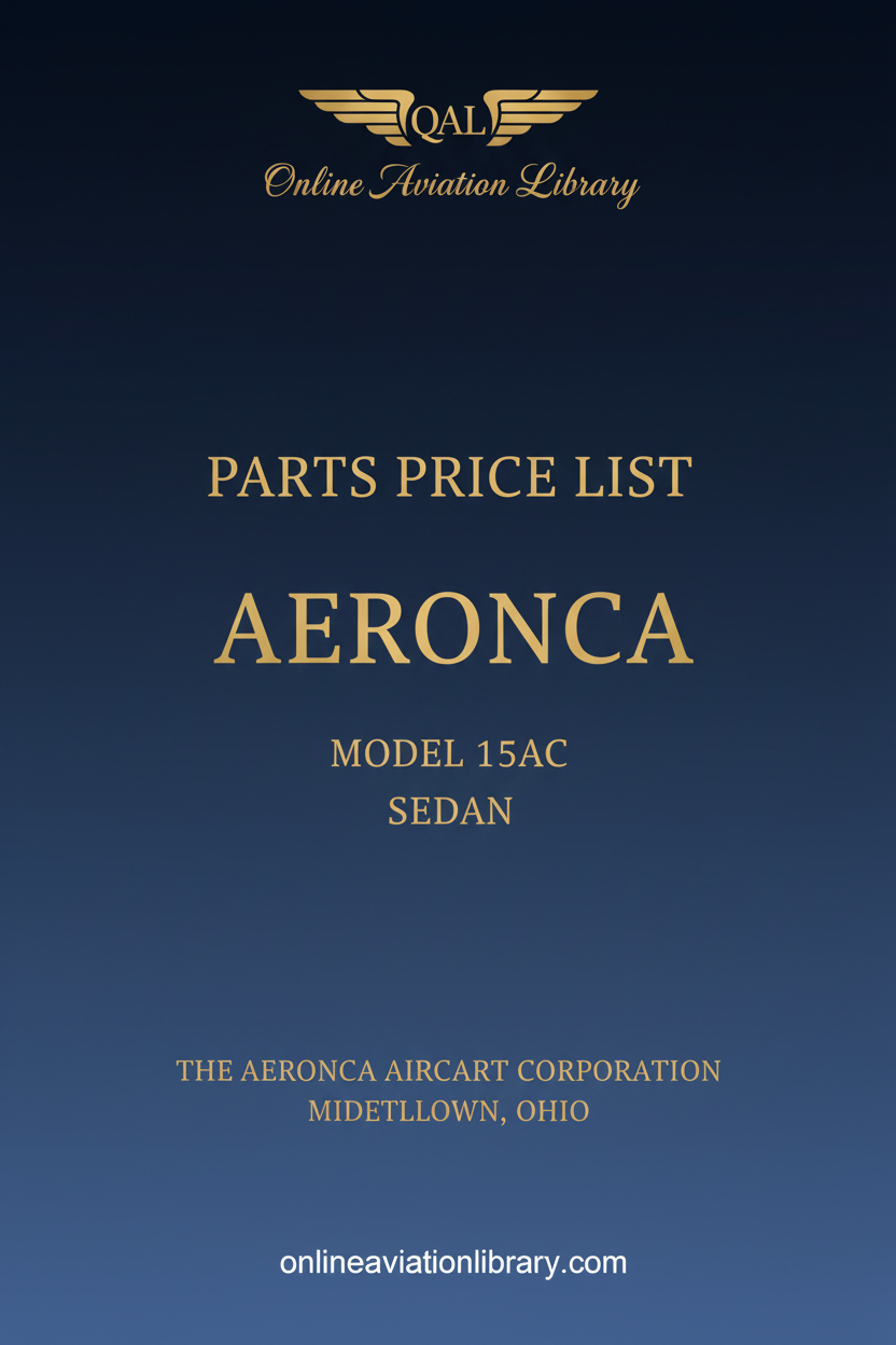 Aeronca 15AC Sedan Parts Price List - Standard Cover Page